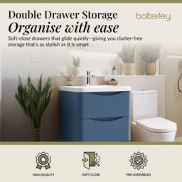 Balterley Wall Hung 2 Drawer Bathroom Vanity Unit & Basin, Satin Blue, 550mm in Blue - thumbnail 2