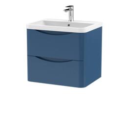 Balterley Wall Hung 2 Drawer Bathroom Vanity Unit & Basin, Satin Blue, 550mm in Blue