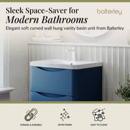 Balterley Wall Hung 2 Drawer Bathroom Vanity Unit & Basin, Satin Blue, 550mm in Blue - thumbnail 3