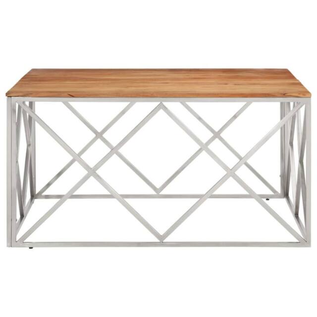 Berkfield Home Modern Coffee Table Silver Stainless Steel & Solid Acacia Wood