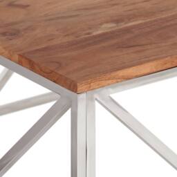 Berkfield Home Modern Coffee Table Silver Stainless Steel & Solid Acacia Wood - thumbnail 5