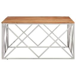 Berkfield Home Modern Coffee Table Silver Stainless Steel & Solid Acacia Wood - thumbnail 1