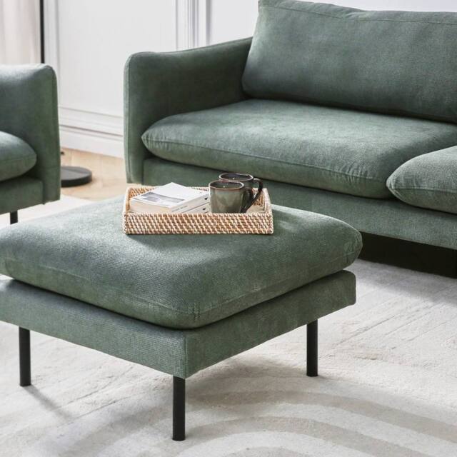 Wyld and Coco Pillow-Top Footstool Green Chenille With Aluminium Legs - image 1