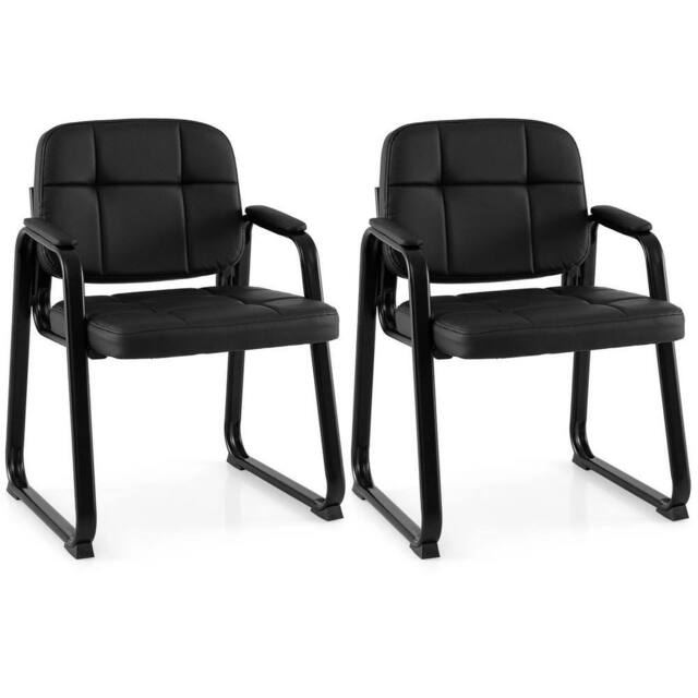 EONLION Set of 2 Leather Office Reception Chair in Black - Size: 100 cm - image 1