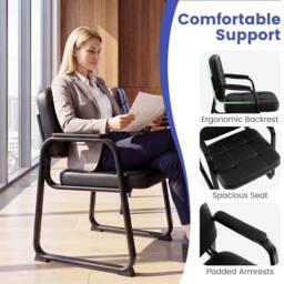 EONLION Set of 2 Leather Office Reception Chair in Black - Size: 100 cm - thumbnail 4