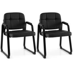 EONLION Set of 2 Leather Office Reception Chair in Black - Size: 100 cm