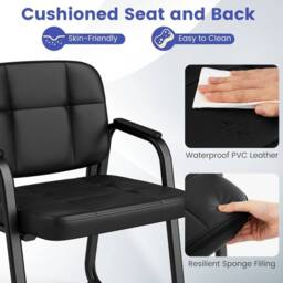 EONLION Set of 2 Leather Office Reception Chair in Black - Size: 100 cm - thumbnail 5