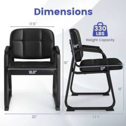 EONLION Set of 2 Leather Office Reception Chair in Black - Size: 100 cm - thumbnail 2