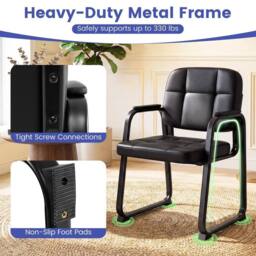 EONLION Set of 2 Leather Office Reception Chair in Black - Size: 100 cm - thumbnail 3
