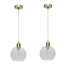 First Choice Lighting Set of 2 Barnum - Clear Glass Globe with Satin Brass Pendant Fittings - thumbnail 1
