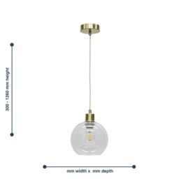 First Choice Lighting Set of 2 Barnum - Clear Glass Globe with Satin Brass Pendant Fittings - thumbnail 6