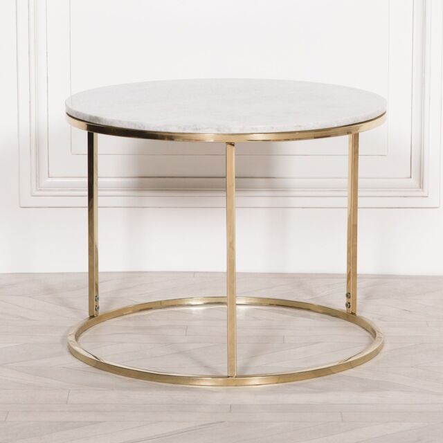 Glasstone Gold Metal Side Table with Marble Top in Metallic Gold - image 1