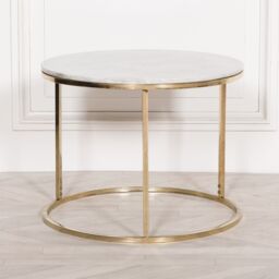 Glasstone Gold Metal Side Table with Marble Top in Metallic Gold