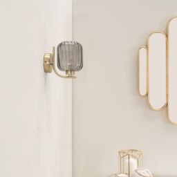 ValueLights Amelie Pair of Gold Stem Single Ribbed Glass Lamp Wall Light - thumbnail 5