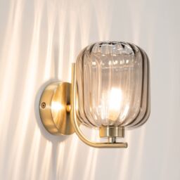 ValueLights Amelie Pair of Gold Stem Single Ribbed Glass Lamp Wall Light - thumbnail 3