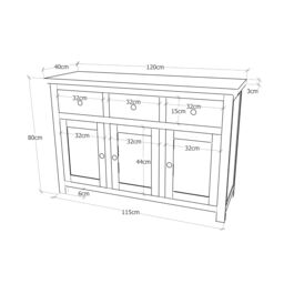 Cabinet Bits Argenta Light Grey 3 Drawer 3 Door Sideboard Chrome Knob - thumbnail 2
