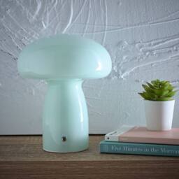 K LIVING Cory Duck Egg Glass Mushroom Shape Recharge LED Lamp in Duck Egg Blue
