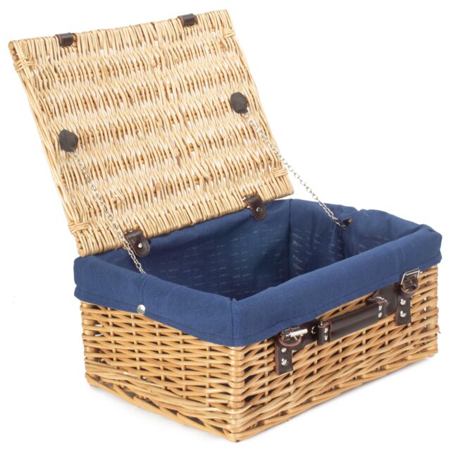 Red Hamper Wicker 40 cm Buff Empty Hamper with Cotton Lining in Blue - image 1