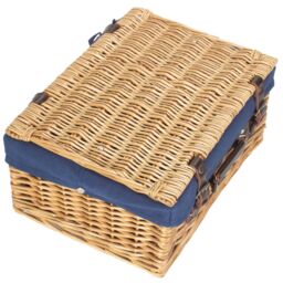 Red Hamper Wicker 40 cm Buff Empty Hamper with Cotton Lining in Blue - thumbnail 3