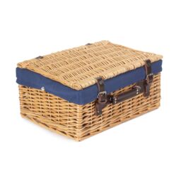 Red Hamper Wicker 40 cm Buff Empty Hamper with Cotton Lining in Blue - thumbnail 2
