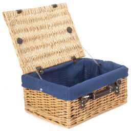 Red Hamper Wicker 40 cm Buff Empty Hamper with Cotton Lining in Blue - thumbnail 1