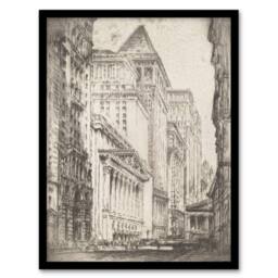 Artery8 Joseph Pennell New York Stock Exchange Cityscape Framed Wall Art Print in Grey - Size: A4 - thumbnail 1