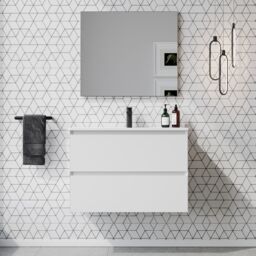 Banyetti Kameo 800mm WallHung 2 Drawer Vanity Unit with Athena Basin-Matt White - thumbnail 2