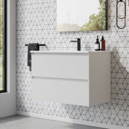 Banyetti Kameo 800mm WallHung 2 Drawer Vanity Unit with Athena Basin-Matt White - thumbnail 3