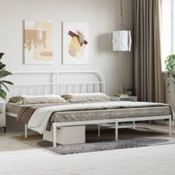 Berkfield Home Metal Bed Frame with Headboard White 193x203 cm - thumbnail 1
