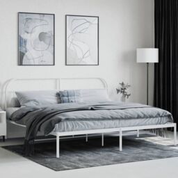 Berkfield Home Metal Bed Frame with Headboard White 193x203 cm - thumbnail 3