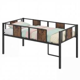 Costway Low Loft Bed Single Size Kids Loft Bed w/ Ladder & Guardrail Bed Frame in Brown - thumbnail 3