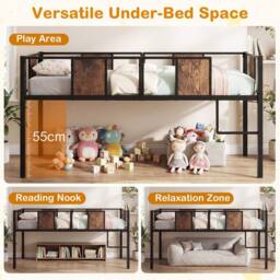 Costway Low Loft Bed Single Size Kids Loft Bed w/ Ladder & Guardrail Bed Frame in Brown - thumbnail 8