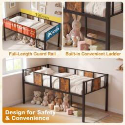 Costway Low Loft Bed Single Size Kids Loft Bed w/ Ladder & Guardrail Bed Frame in Brown - thumbnail 9