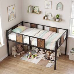 Costway Low Loft Bed Single Size Kids Loft Bed w/ Ladder & Guardrail Bed Frame in Brown - thumbnail 6