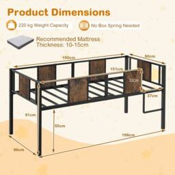 Costway Low Loft Bed Single Size Kids Loft Bed w/ Ladder & Guardrail Bed Frame in Brown - thumbnail 2