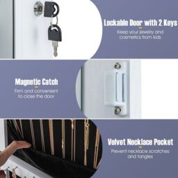 Costway Floor Standing Swivel Jewelry Cabinet Lockable Jewelry Armoire w/ FullLength Mirror &Lights in White - thumbnail 6