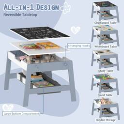 CASART Kids Table &2 Chairs Set Wooden Activity Table w/Double-sized Tabletop in Grey - thumbnail 4