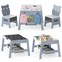 CASART Kids Table &2 Chairs Set Wooden Activity Table w/Double-sized Tabletop in Grey - thumbnail 7