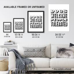 "Artery8 Dogs Welcome People Tolerated Funny Cheeky Wall Art Print in White - Size: W12"" x H16""" - thumbnail 3