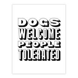 "Artery8 Dogs Welcome People Tolerated Funny Cheeky Wall Art Print in White - Size: W12"" x H16""" - thumbnail 1
