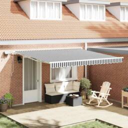 Berkfield Home Manual Retractable Awning with LED Anthracite&White 400x300 cm in Black - thumbnail 2