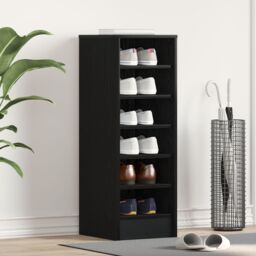 Berkfield Home Shoe Cabinet in Black Oak - 31.5 x 35 x 90 cm Made from Engineered Wood - thumbnail 1