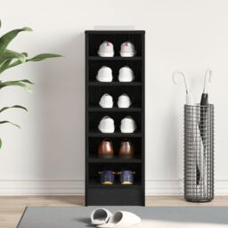 Berkfield Home Shoe Cabinet in Black Oak - 31.5 x 35 x 90 cm Made from Engineered Wood - thumbnail 4