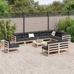 Berkfield Home 11 Piece Garden Sofa Set Solid Wood Pine in Light Tan - thumbnail 3