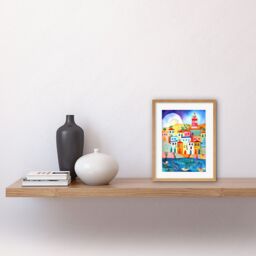 "Artery8 Wall Art Print Tunisia Seaside Town Folk Artwork Framed 9X7 Inch in Beige - Size: W7"" x H9""" - thumbnail 2