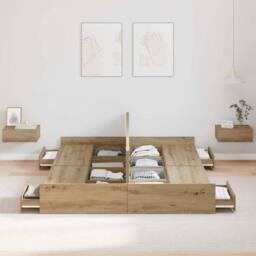 Berkfield Home Storage Bed Frame with Drawer Artisan oak 140 x 200 cm Melamine in Brown - thumbnail 4