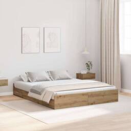 Berkfield Home Storage Bed Frame with Drawer Artisan oak 140 x 200 cm Melamine in Brown - thumbnail 2