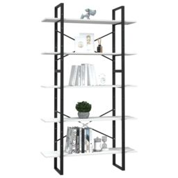 Berkfield Home 5-Tier Book Cabinet White 100x30x175 cm Pinewood - Size: 100 x 30 x 175 cm - thumbnail 3