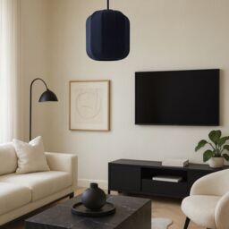 CGC Lighting Lila Navy Cylinder Ribbed Stretch Cotton Fabric Lampshade in Mid Navy - thumbnail 2