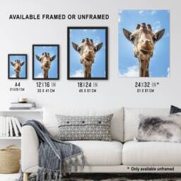 Artery8 Up close look at a giraffe Carol M Highsmith Framed Wall Art Print in Blue - Size: A4 - thumbnail 3